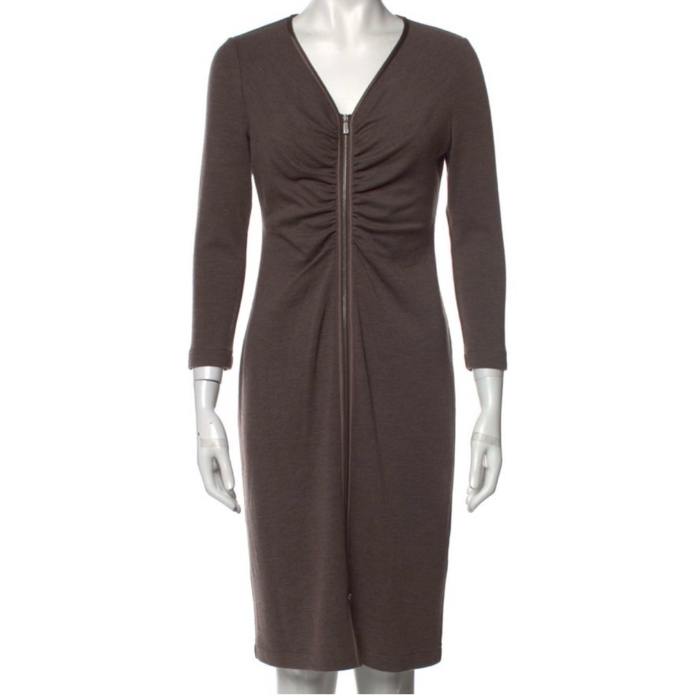 Lafayette 148 Virgin Wool Sheath Dress Three-Quarter Sleeve with V-Neck